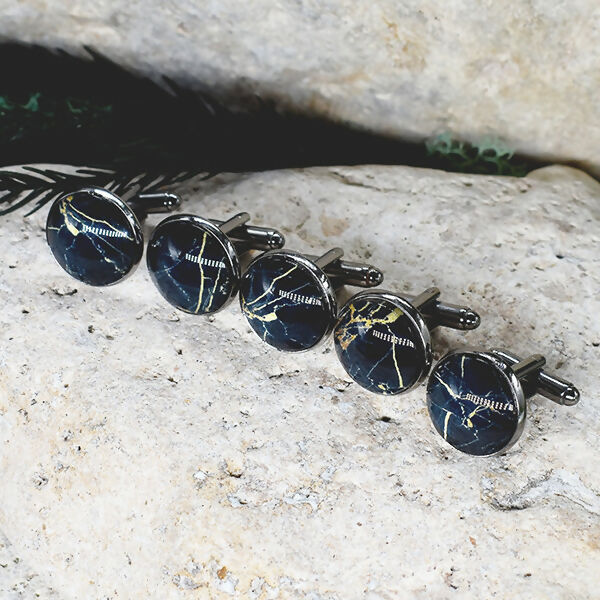 Black Steel Cufflinks with Abstract Glass #93
