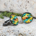 Black Steel Cufflinks with Abstract Glass #97