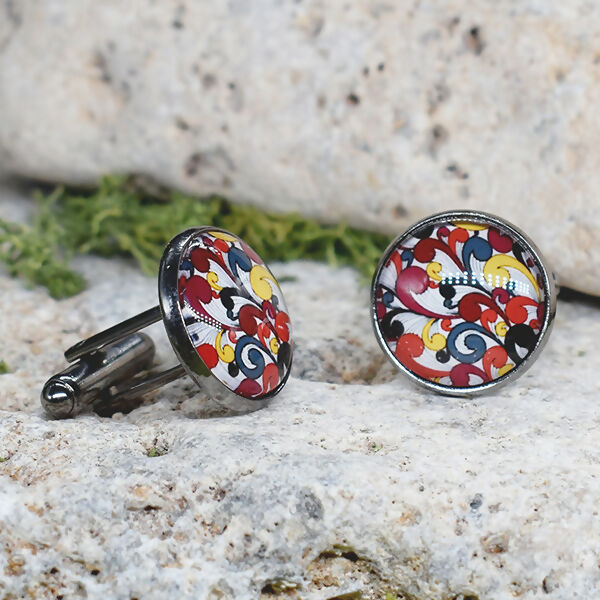 Black Steel Cufflinks with Abstract Glass #100