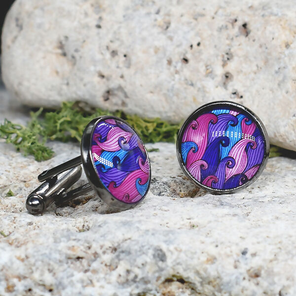 Black Steel Cufflinks with Abstract Glass #94