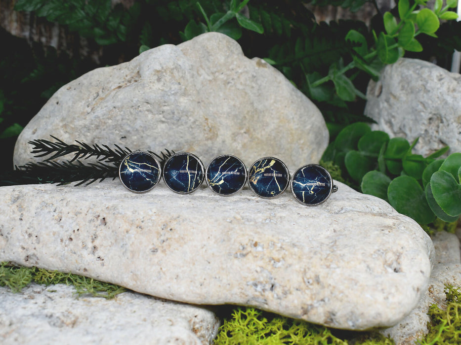 Black Steel Cufflinks with Abstract Glass #93